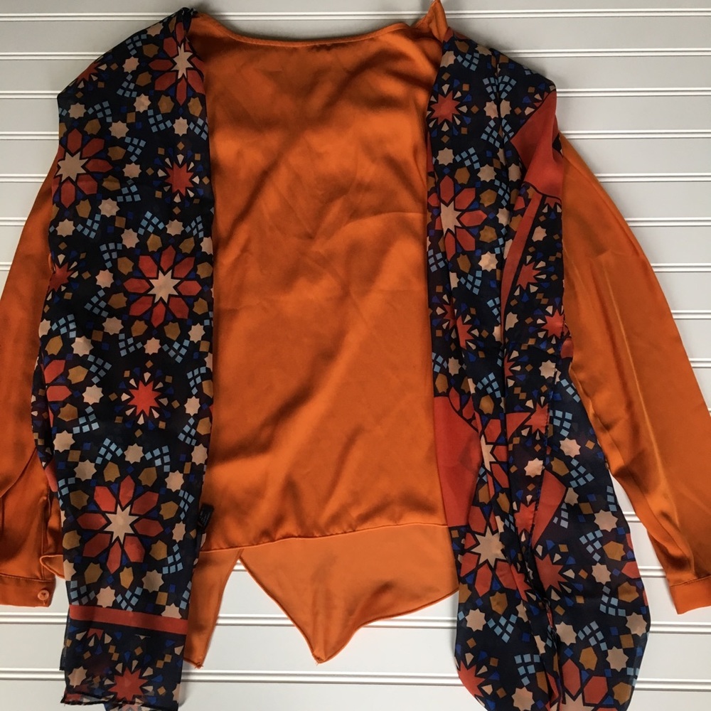 The Limited orange blouse w/ a decorative scarf